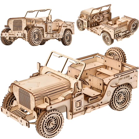 Samochód Wojskowy Jeep - Drewniane Puzzle Model 3D