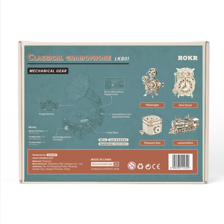 ROBOTIME Drewniane Puzzle 3D - Gramofon