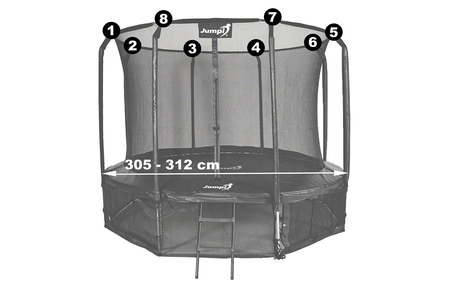 Siatka wewnętrzna do trampoliny z ringiem 10FT (312 cm) - 8 słupków JUMPI