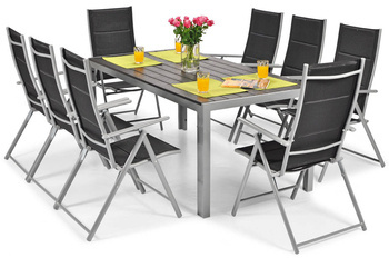 Duży zestaw mebli aluminiowych dla 8 osób MODENA MAX - Czarny