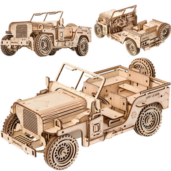 Samochód Wojskowy Jeep - Drewniane Puzzle Model 3D