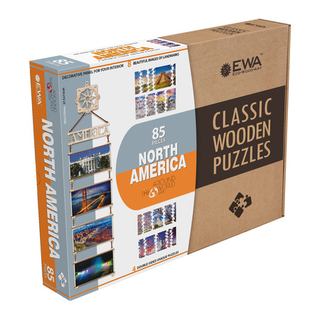 EWA Drewniane Dwustronne Puzzle – Ameryka Północna