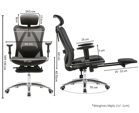 Ergonomiczny Fotel Biurowy ANGEL Europa Plus z Podnóżkiem – Czarny