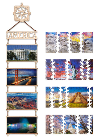 EWA Drewniane Dwustronne Puzzle – Ameryka Północna