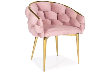 Krzesło welurowe w stylu glamour BALLOON- pudrowy róż/złoty
